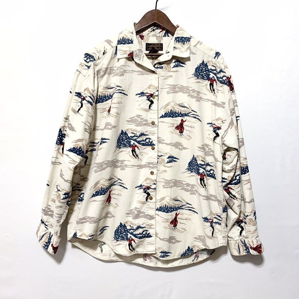 Eddie Bauer‎ Cream Ski Print Button-Down Shirt